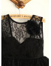 Black Lace Tulle V Back Knee Length Flower Girl Dress With Flower